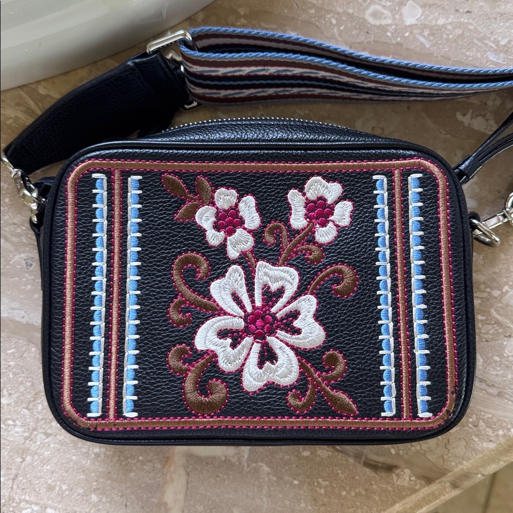 Brighton Black and White Embroidered Bag